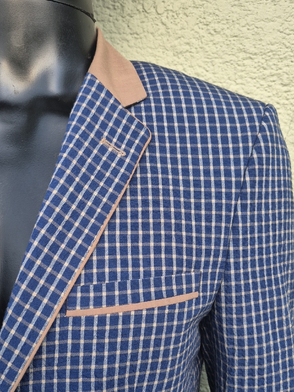 Wessi Men's Blue Luxury Check  Blazer W/Elbow Patches